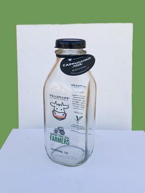 BOTTLE - 32oz VOLLEMANS FARMS CAPPUCCINO glass milk bottle SUPPORT LOCAL FARMERS